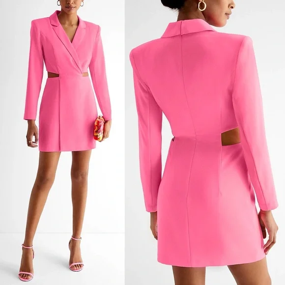 Express Pink Cutout Mini Blazer Long Sleeve Barbie Dress - Picture 3 of 17